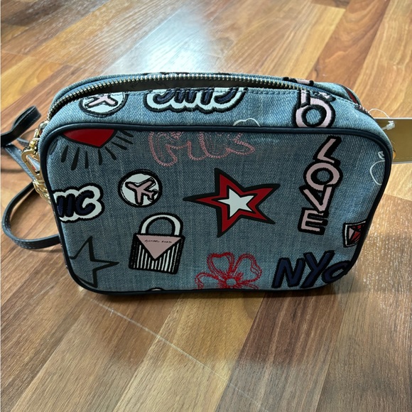 Michael Kors MK Designer Ginmy Denim Graffiti Camera Bag - Picture 3 of 5